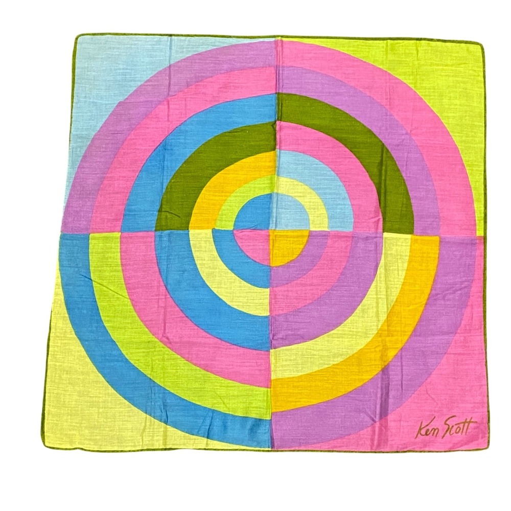 Ken Scott Vintage Scarf Mod Psychedelic Target Geometric Hand Rolled Multi 20in